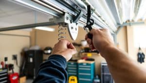 How do I adjust the tension on a garage door?